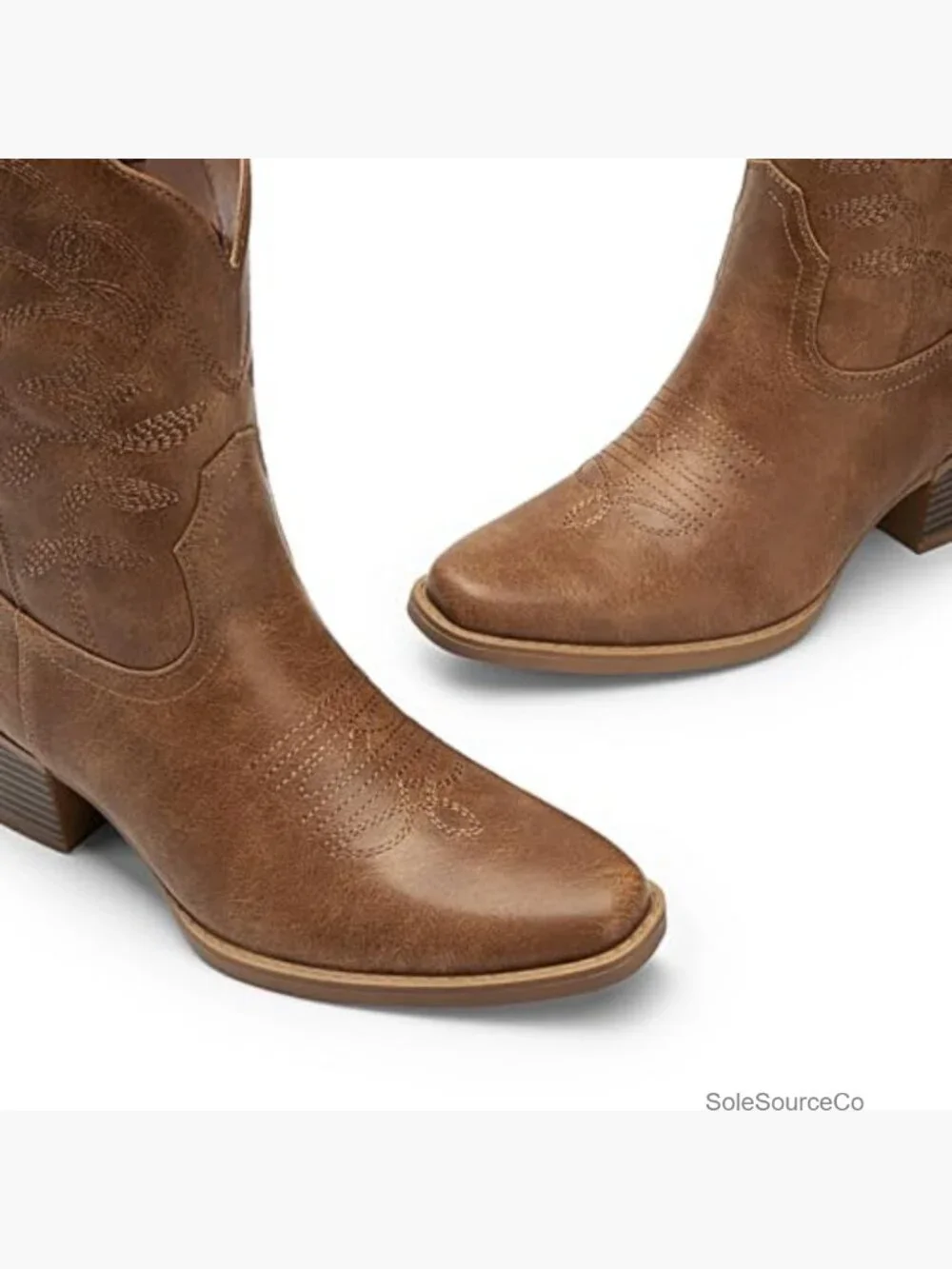 Square Toe Low Chunky Heel Embroidered Western Ankle Boots